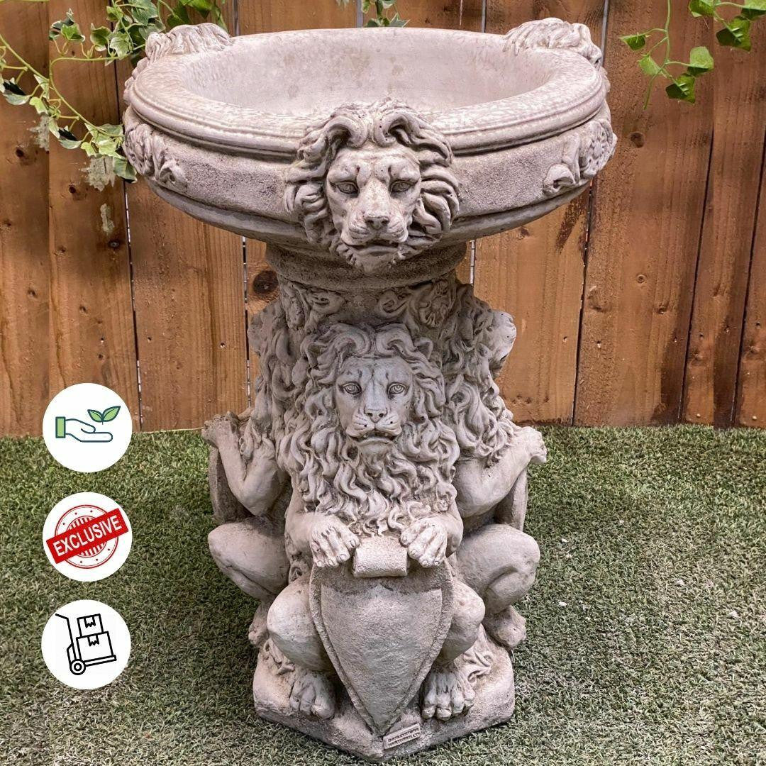 Regal Three Lions Stonecast Birdbath