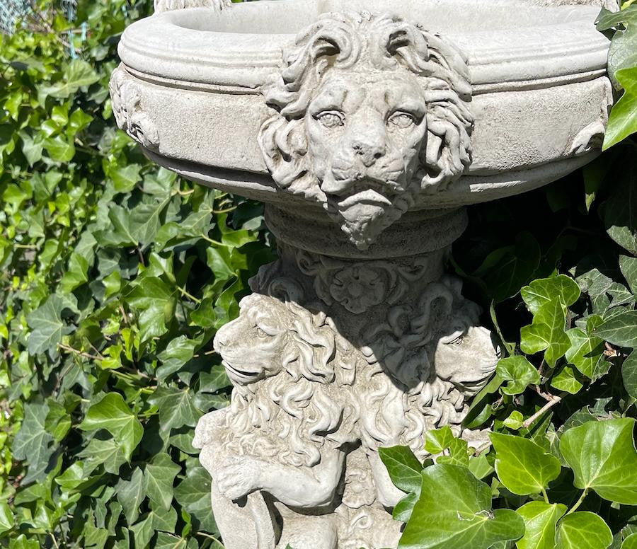 Regal Three Lions Stonecast Birdbath