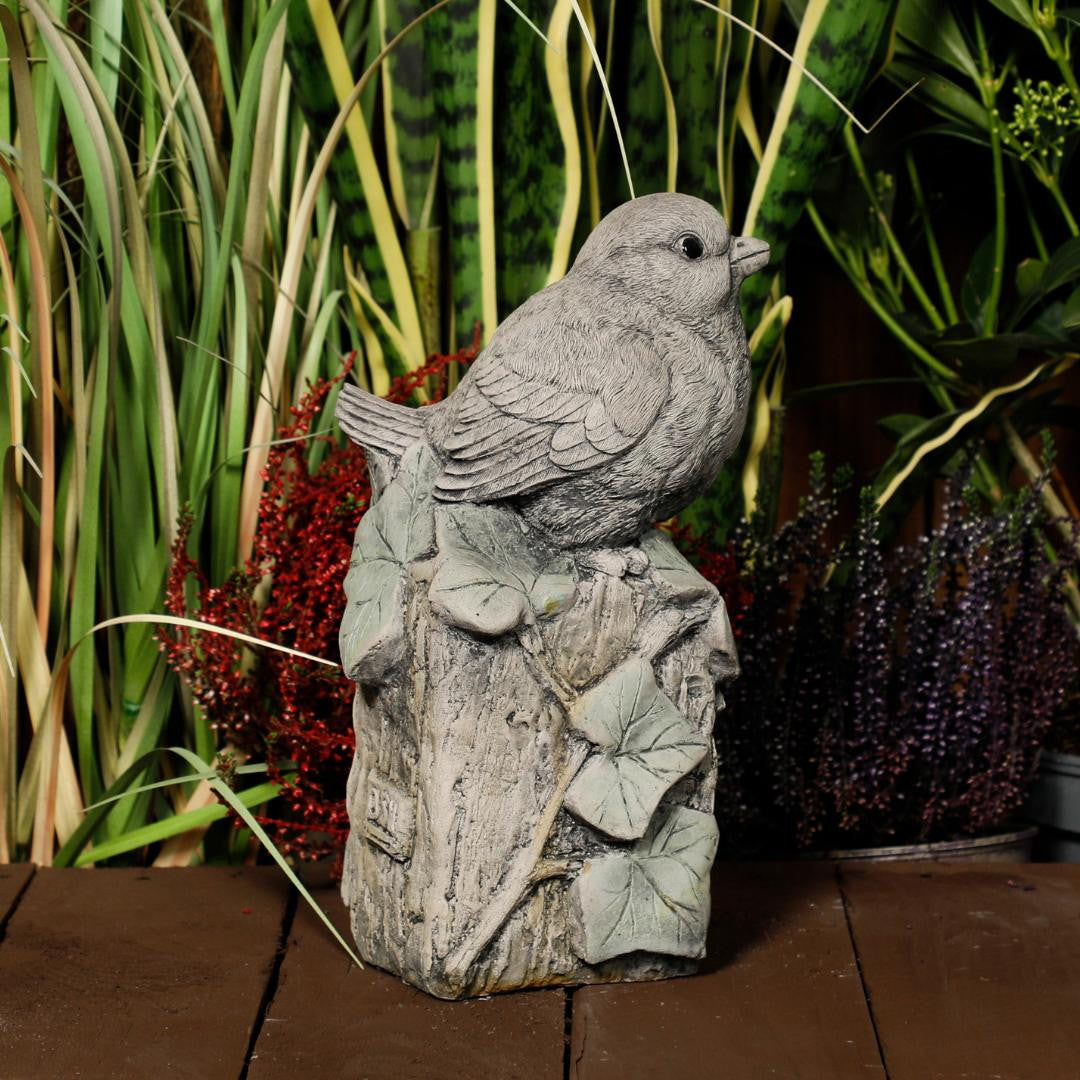 Robin on Post Statue | Bird on Post Stone Garden Ornament
