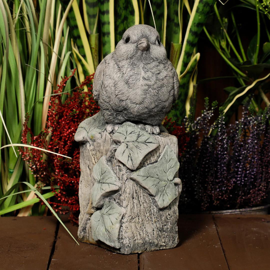 Robin on Post Statue | Bird on Post Stone Garden Ornament