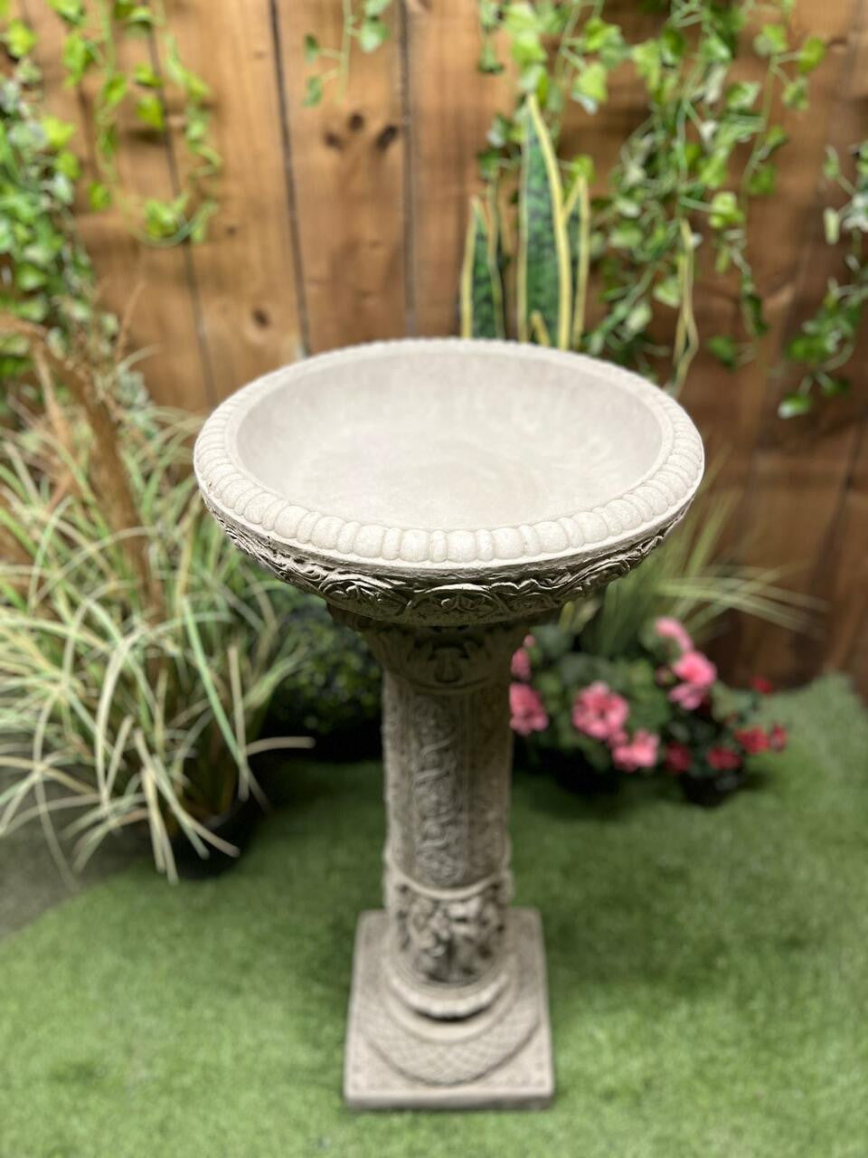 Roman Design very detailed Stone cast Birdbath