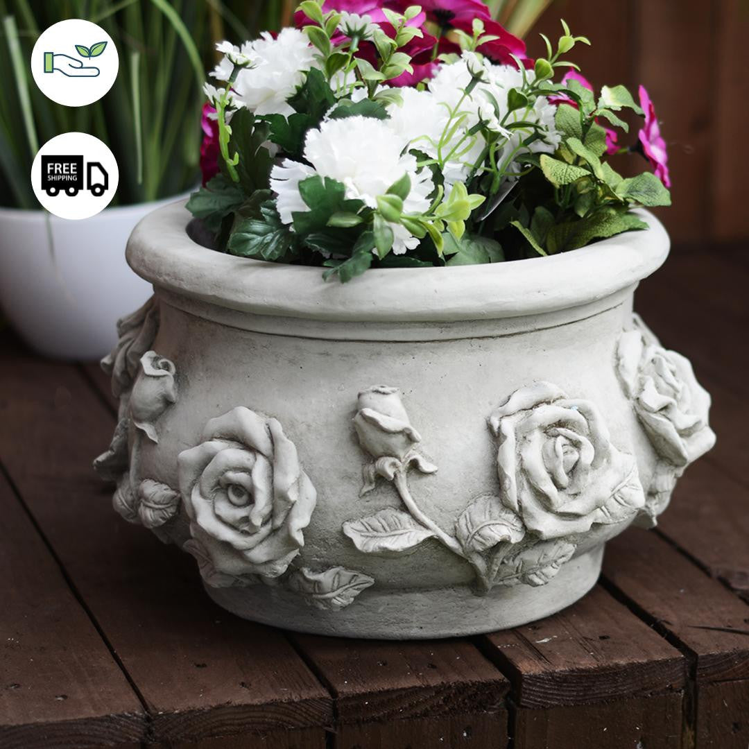 Rose Pot Stone Cast Garden Plant Pot