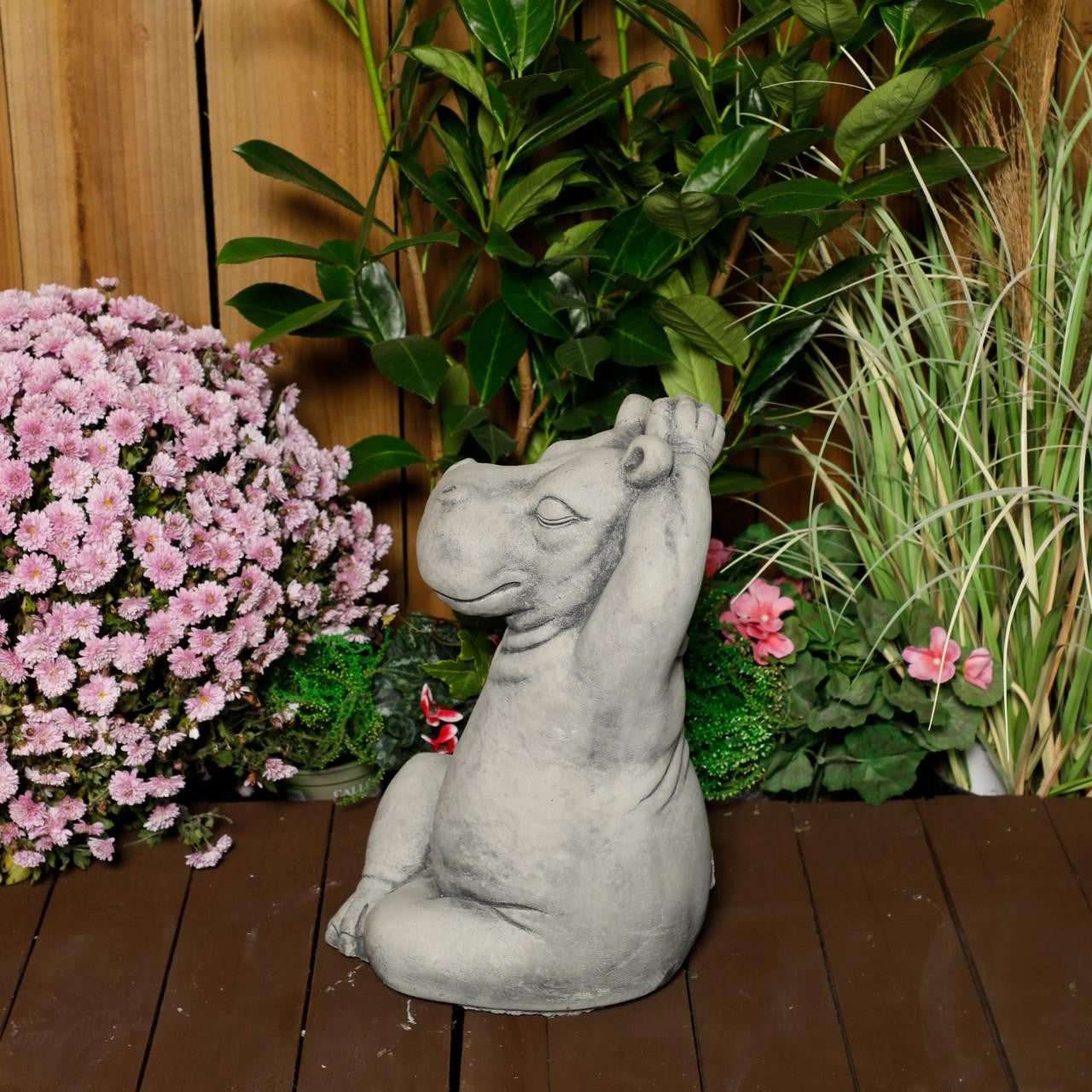 Serene Large Cast Stone Yoga Hippo Garden Statue