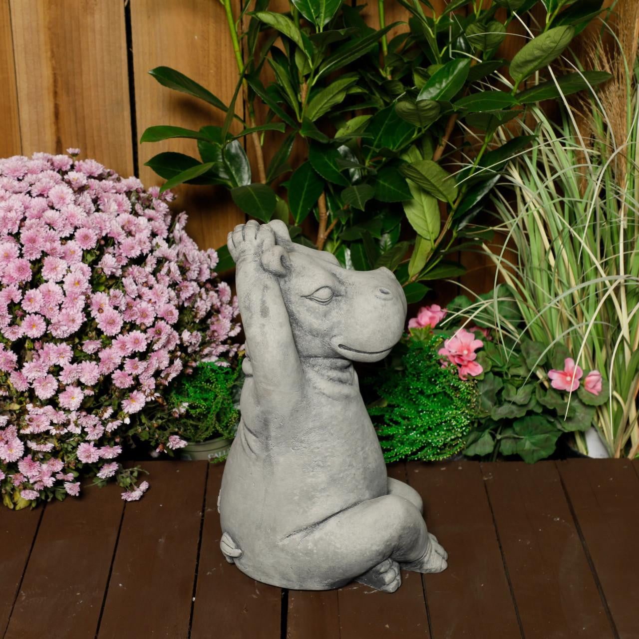 Serene Large Cast Stone Yoga Hippo Garden Statue