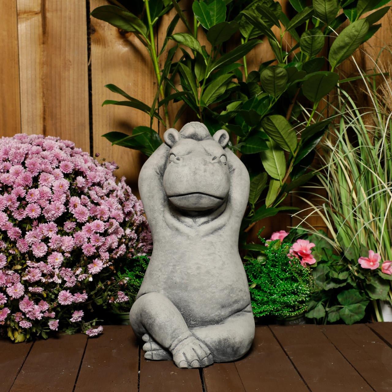 Serene Large Cast Stone Yoga Hippo Garden Statue