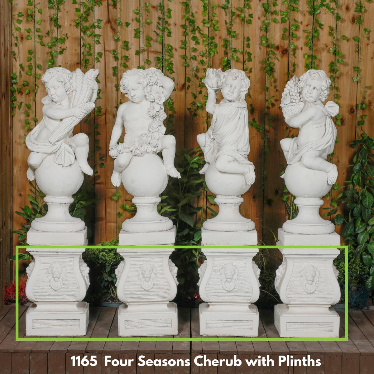 Set of 4 Lion Plinths paired with Cherub Statues