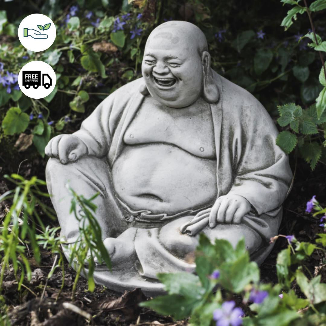 Sitting Happy Wood Buddha Sculpture