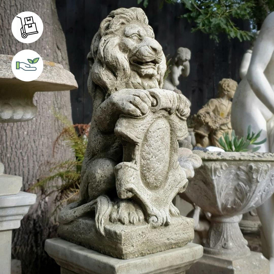 Small Armorial Lion With Shield Statue
