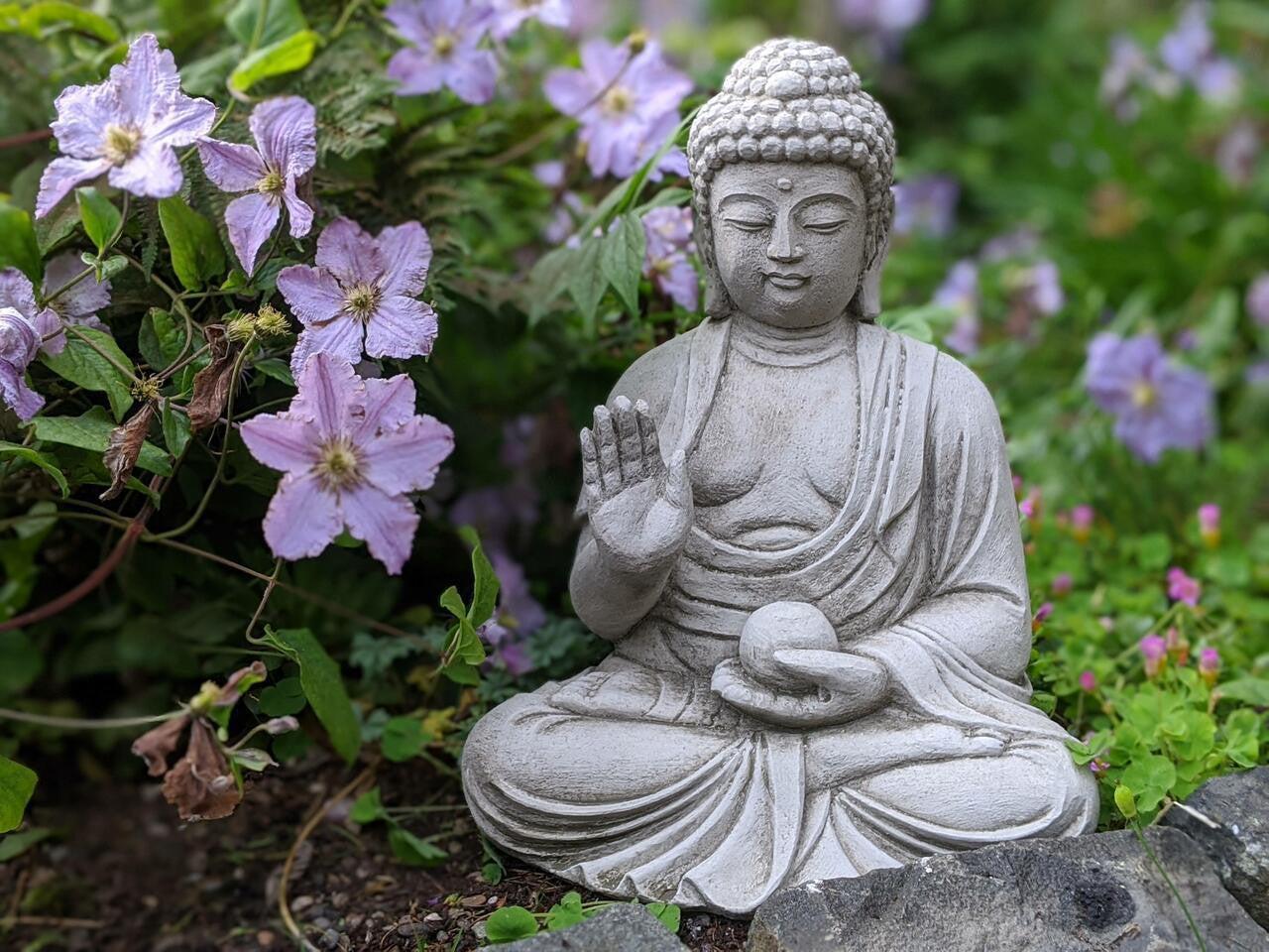 Small Buddha with Ball in Hand Garden Statue