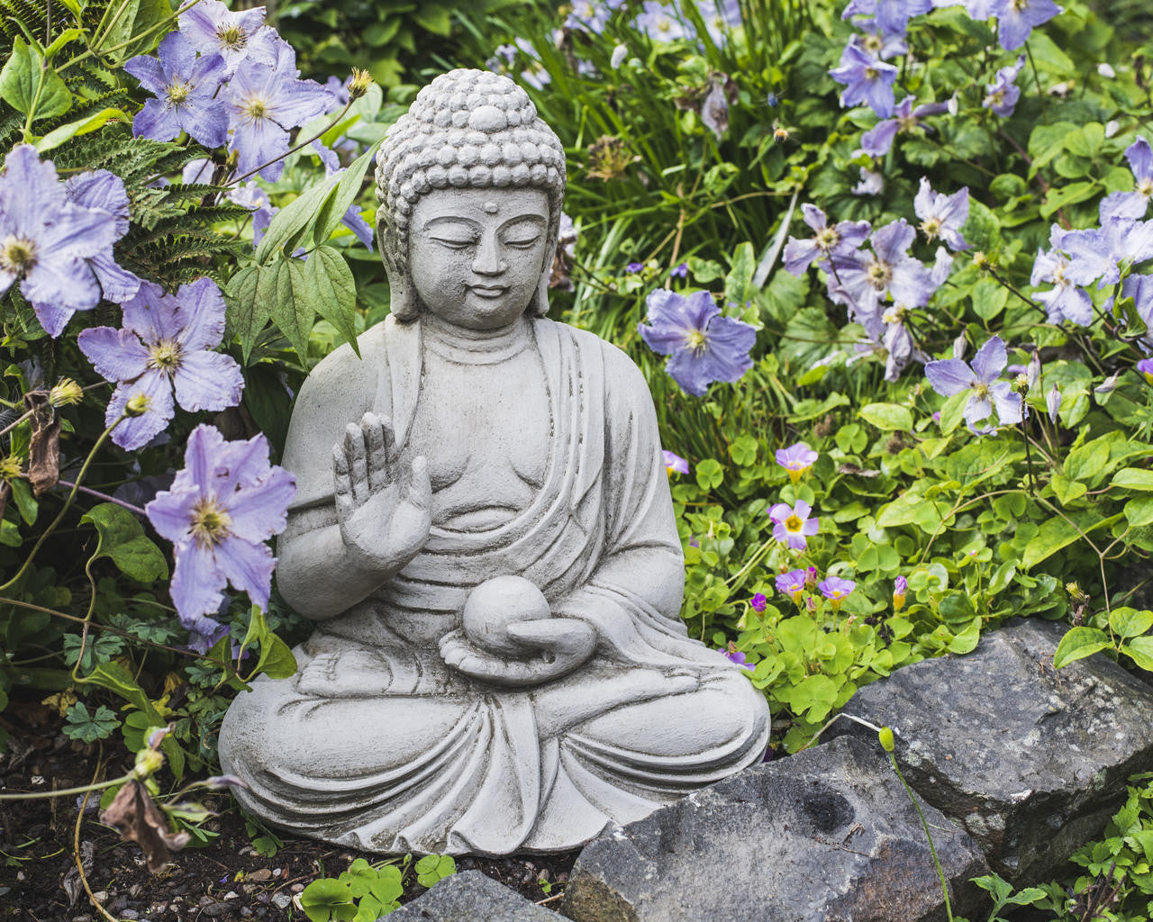 Small Buddha with Ball in Hand Garden Statue