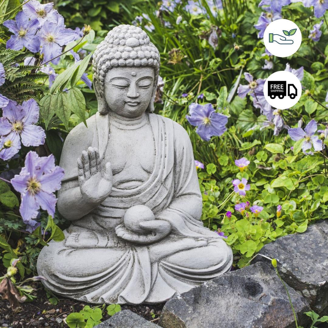 Small Buddha with Ball in Hand Garden Statue
