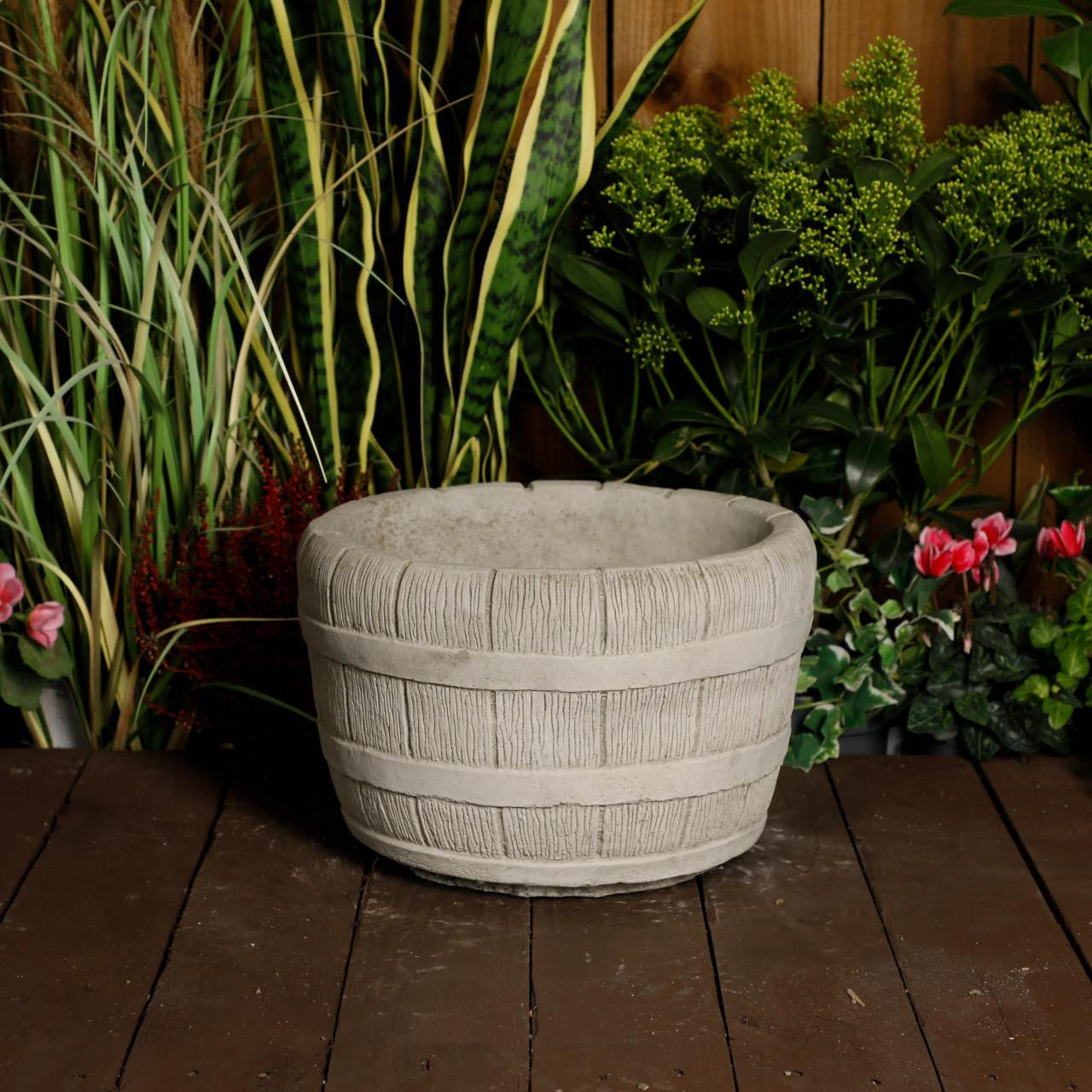 Small Half Barrel Stone Garden Planter Flower Pot