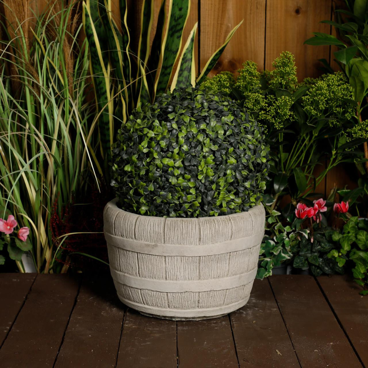 Small Half Barrel Stone Garden Planter Flower Pot