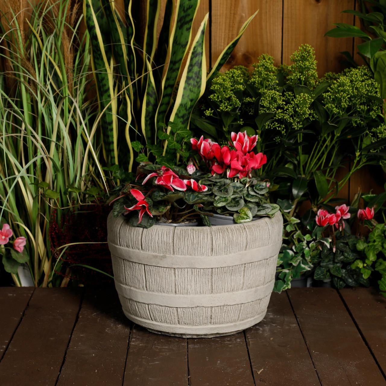 Small Half Barrel Stone Garden Planter Flower Pot