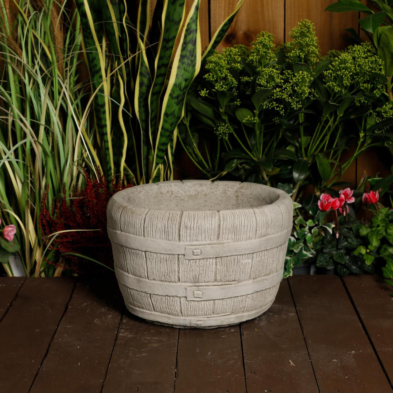 Small Half Barrel Stone Garden Planter Flower Pot
