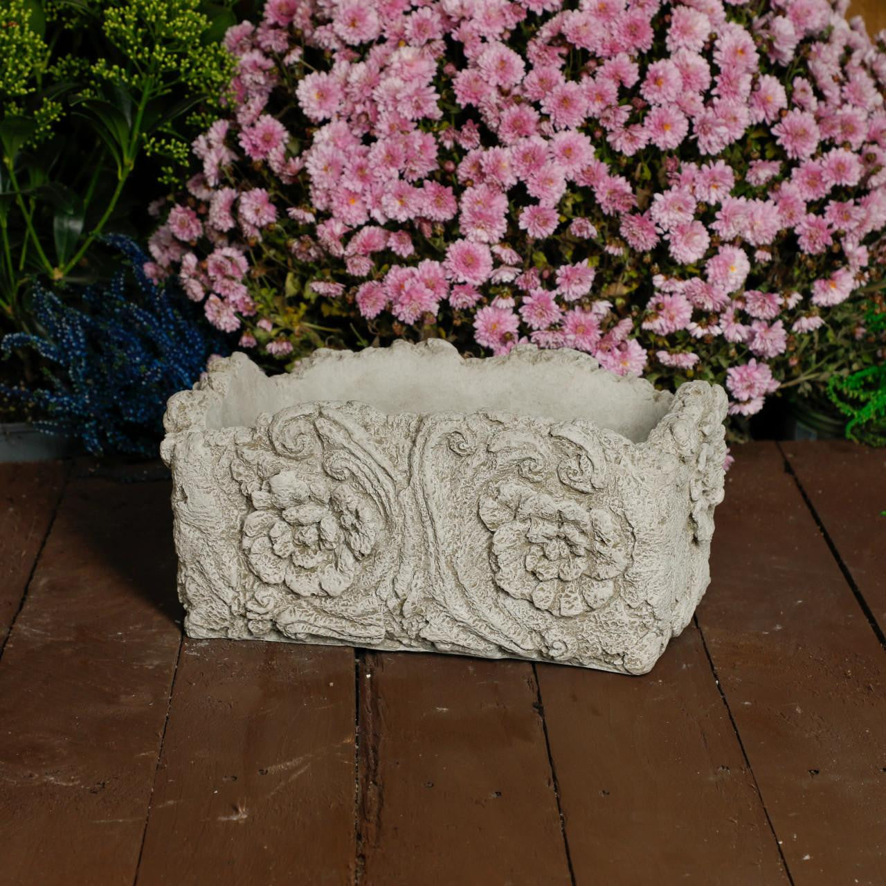 Small Solid Stone Cast 'Wood' Flower Pot
