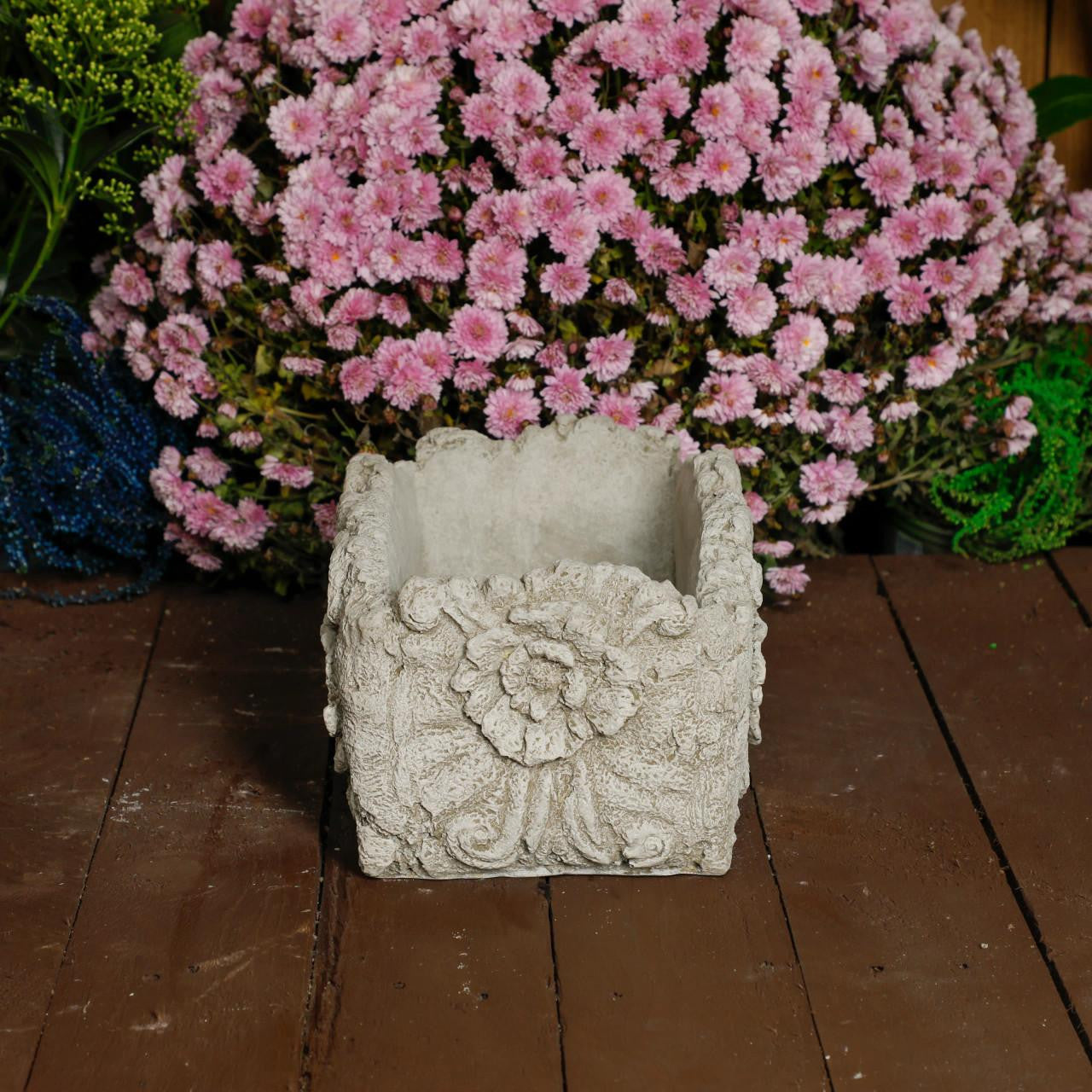 Small Solid Stone Cast 'Wood' Flower Pot