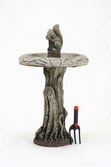 Stone cast Birdbath with Squirrel atop