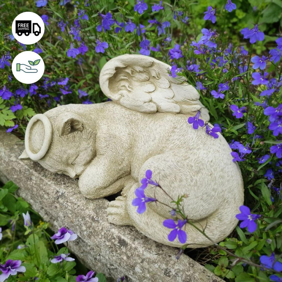 Stone Cast Cat Angel Ornament