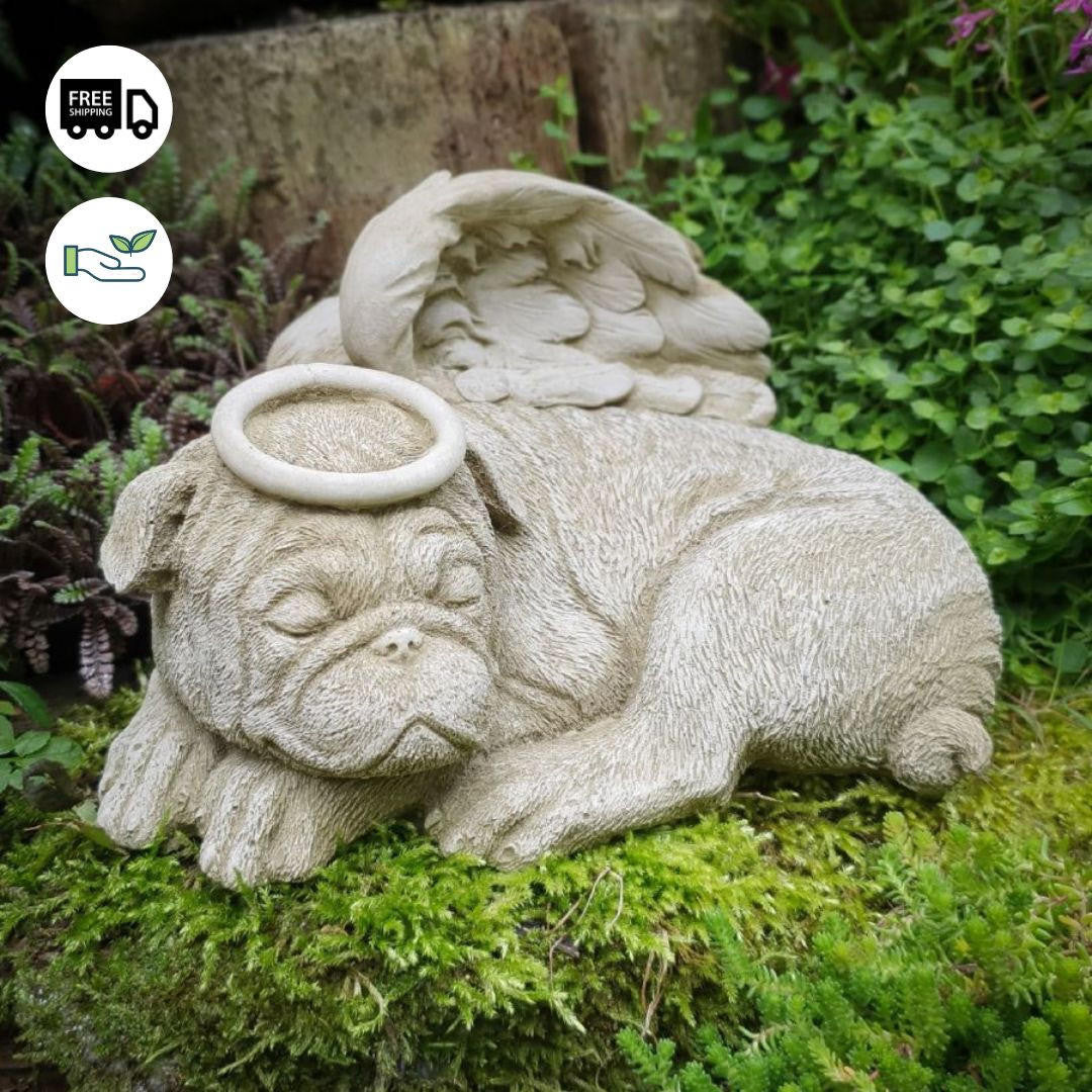 Stone Cast Dog Angel Pug Garden Ornament