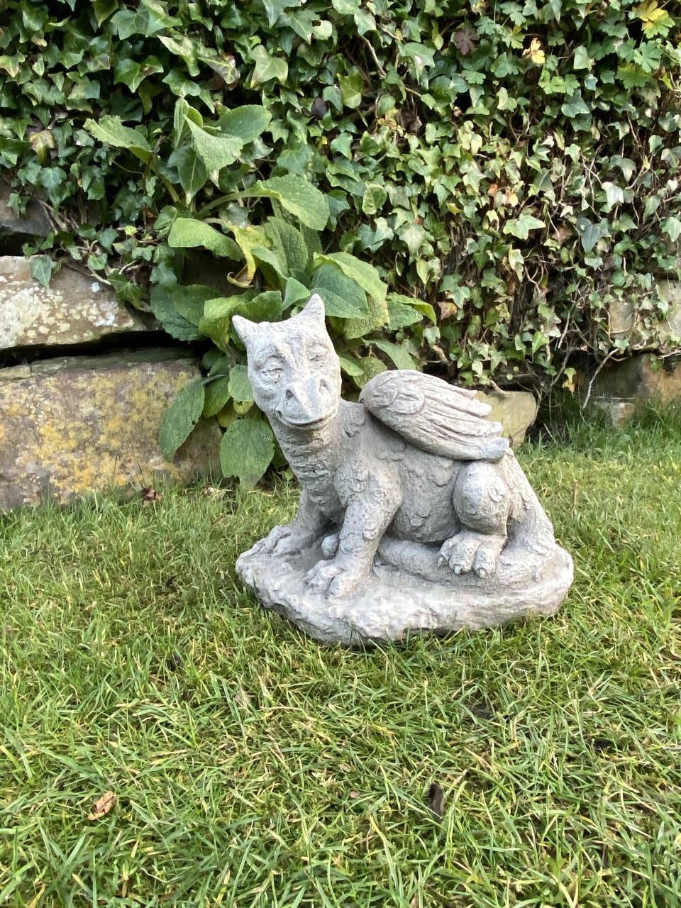 Stone Cast Dozing Dragon Small Outdoor Ornament