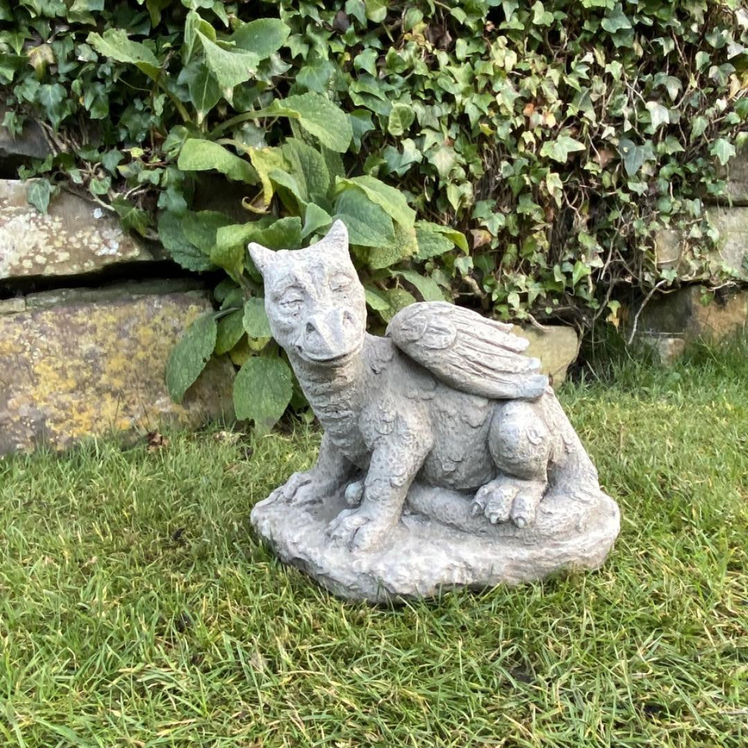 Stone Cast Dozing Dragon Small Outdoor Ornament