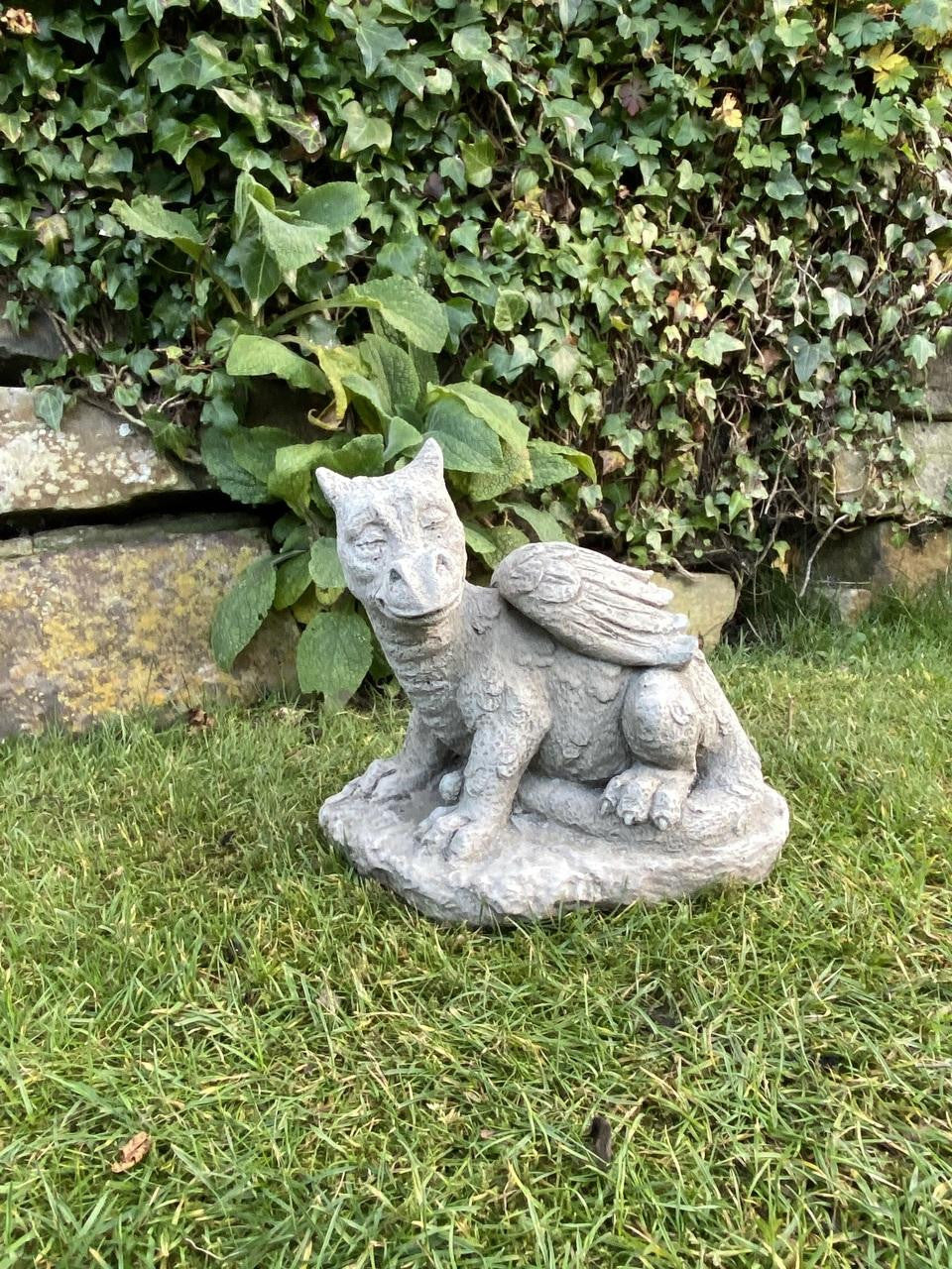 Stone Cast Dozing Dragon Small Outdoor Ornament