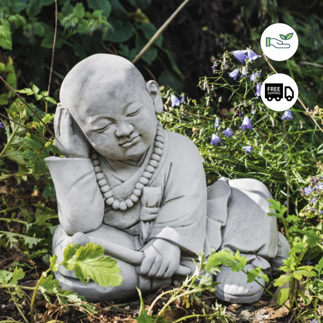 Stone Cast Drummer Monk Garden Ornament