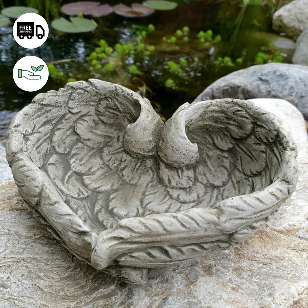 Stone Cast Feather Bird Bath Dish