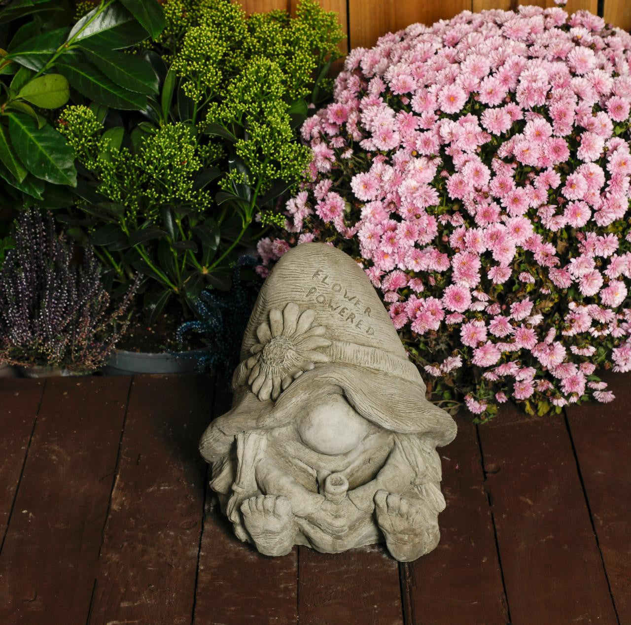 Stone Cast Flower Power Gnome Fairy Statue