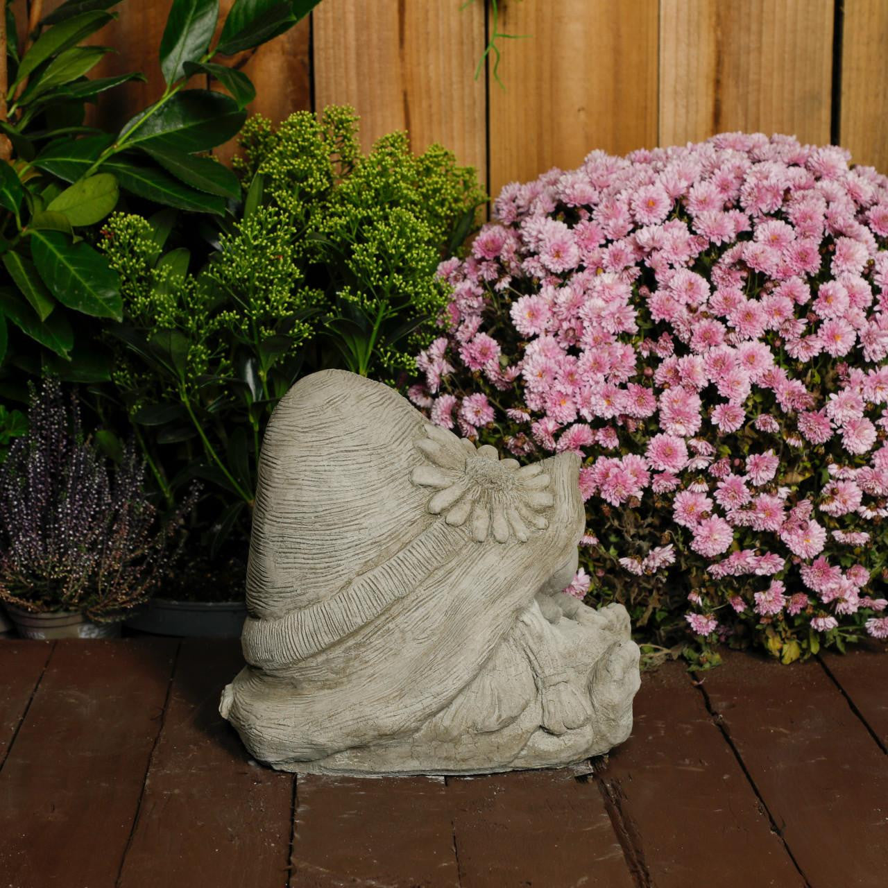 Stone Cast Flower Power Gnome Fairy Statue