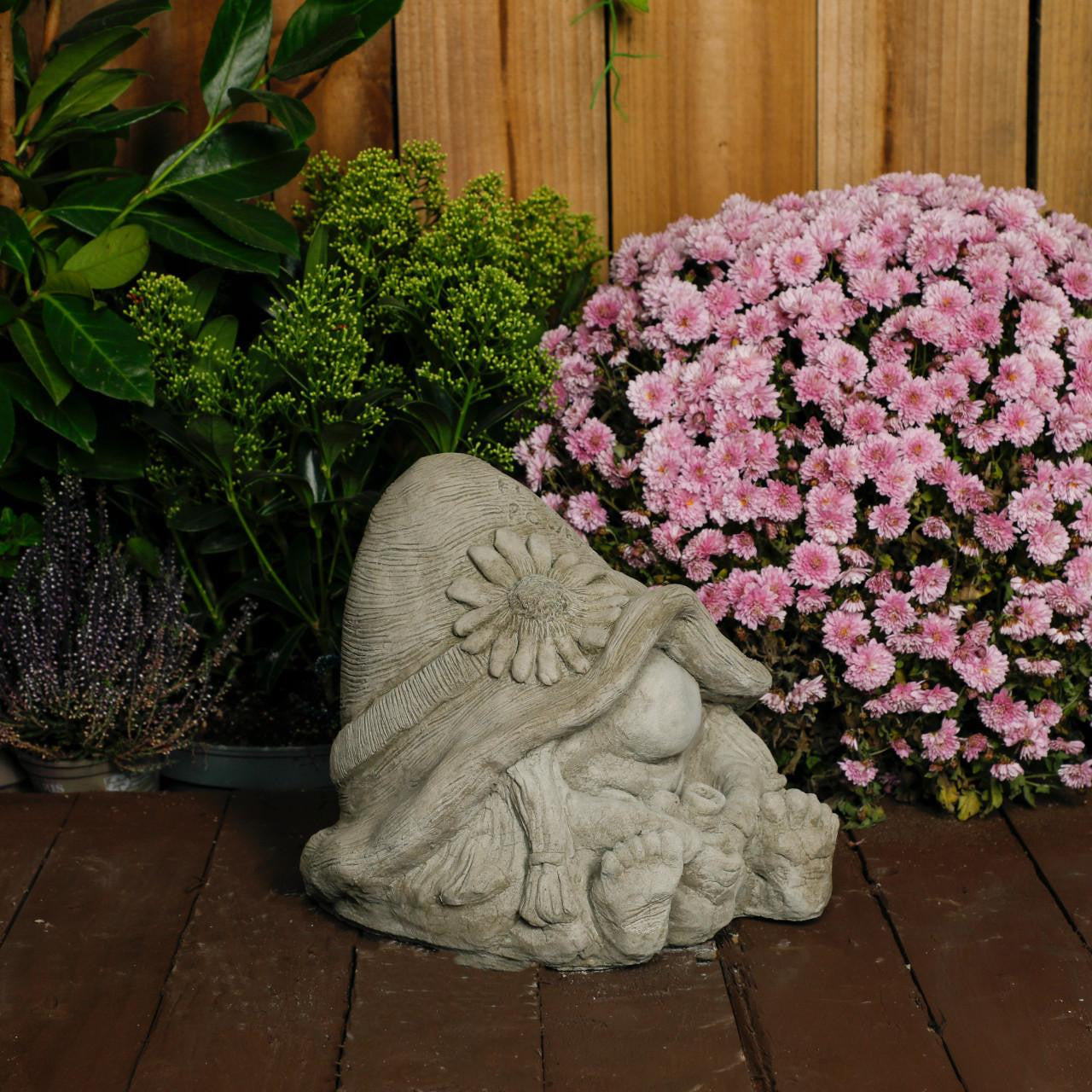 Stone Cast Flower Power Gnome Fairy Statue