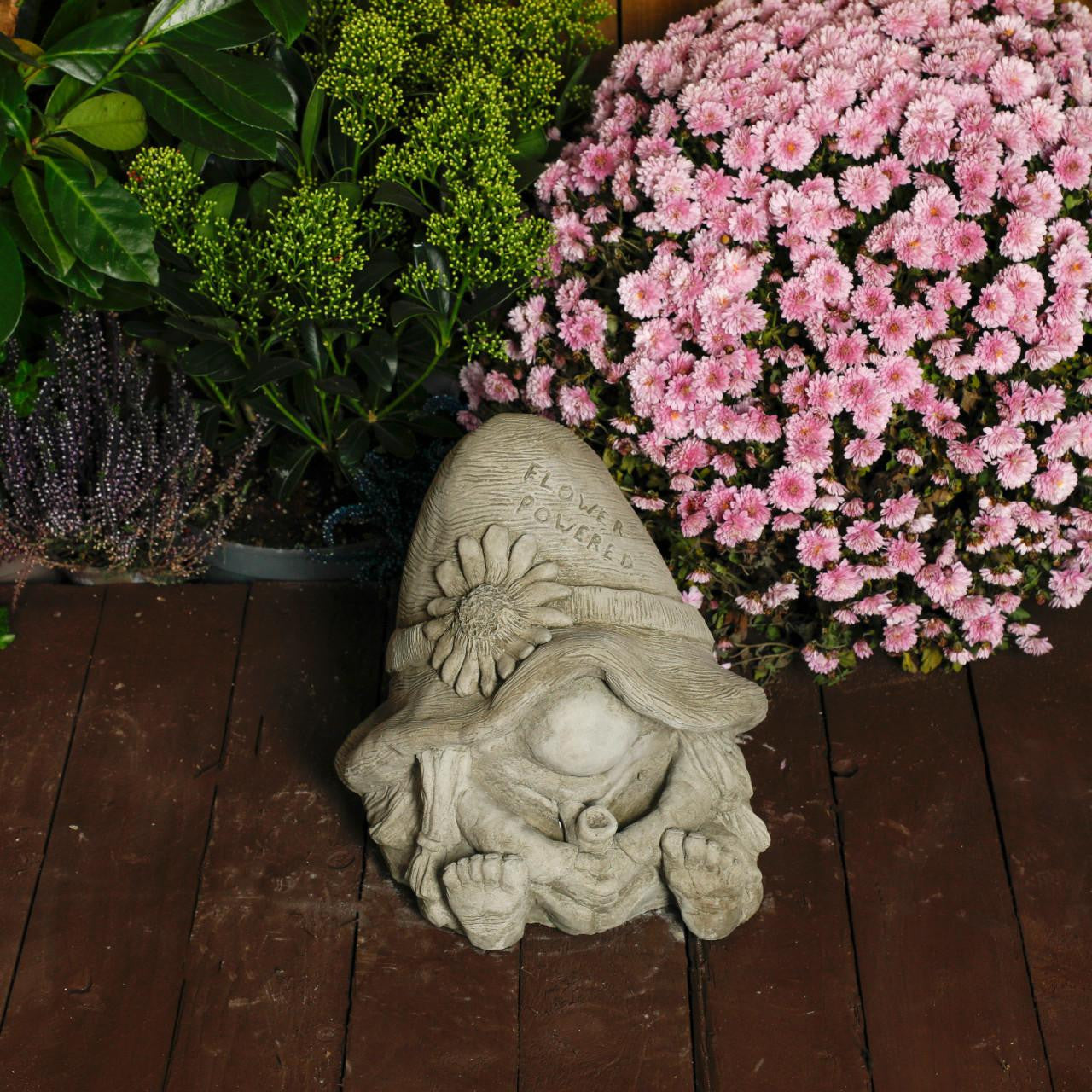 Stone Cast Flower Power Gnome Fairy Statue