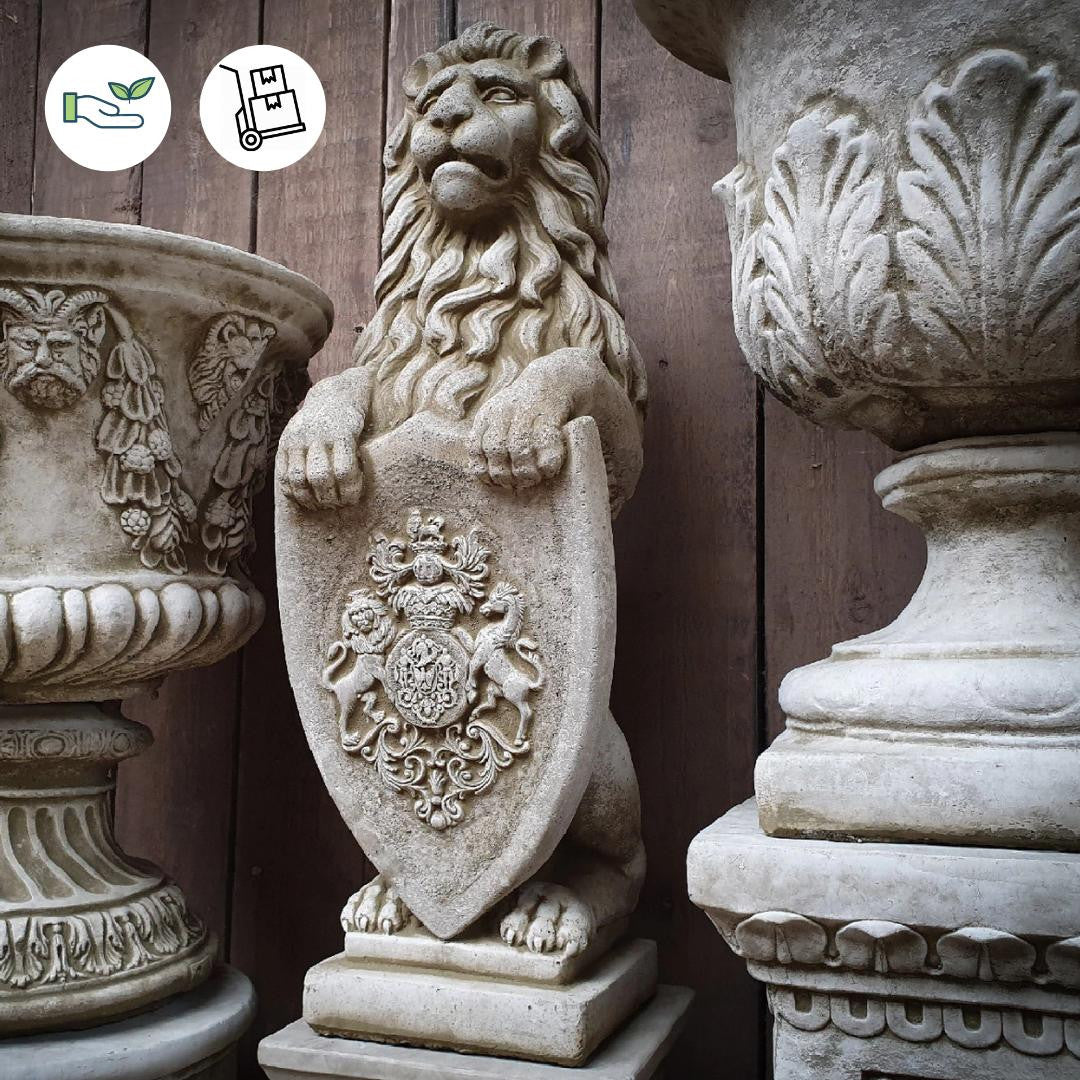 Stone cast Large Shield Armorial Lion statue