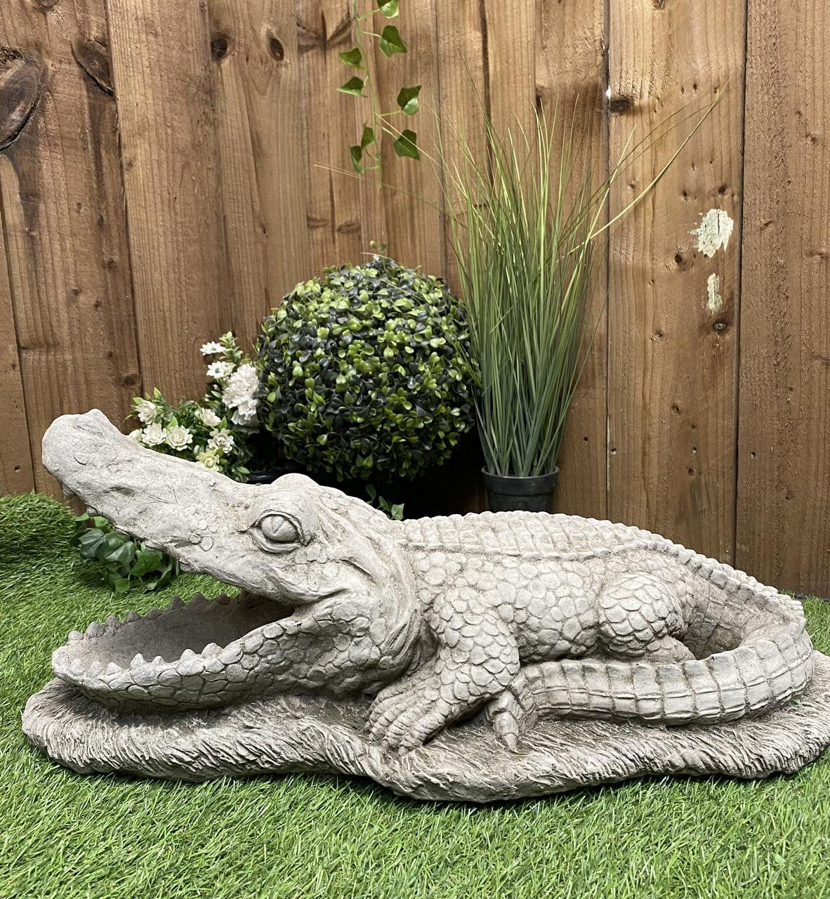 Stone Cast Open Mouthed Crocodile Ornament