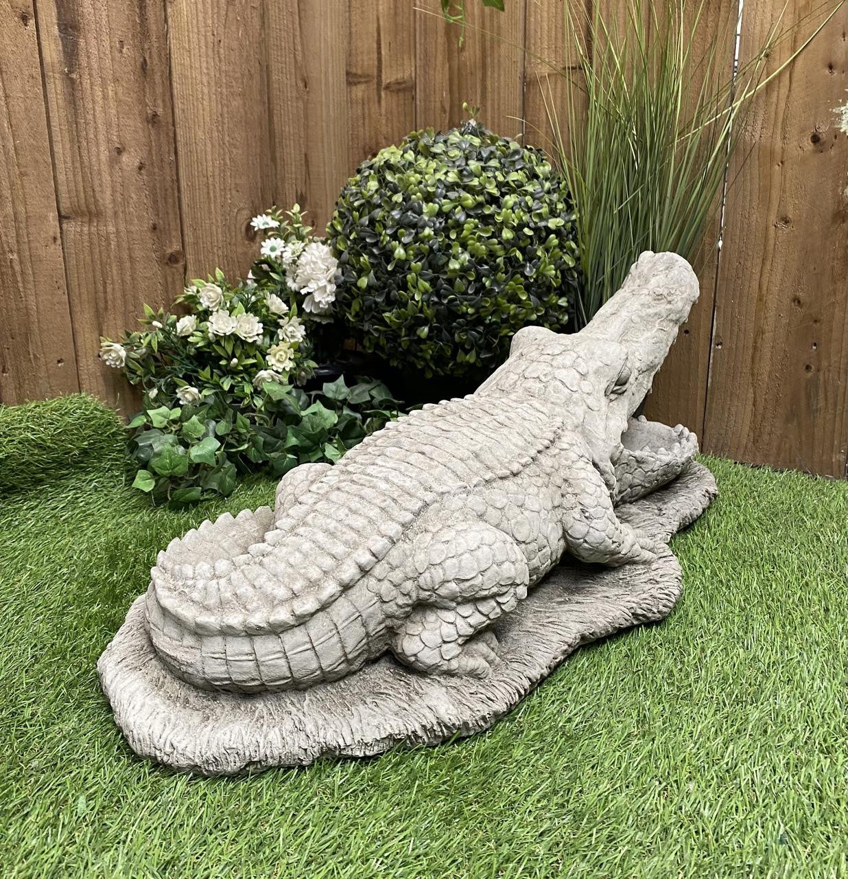 Stone Cast Open Mouthed Crocodile Ornament Alligator