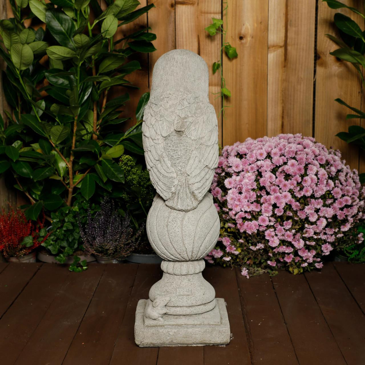 Stone Cast Owl on Post Garden Bird Statues