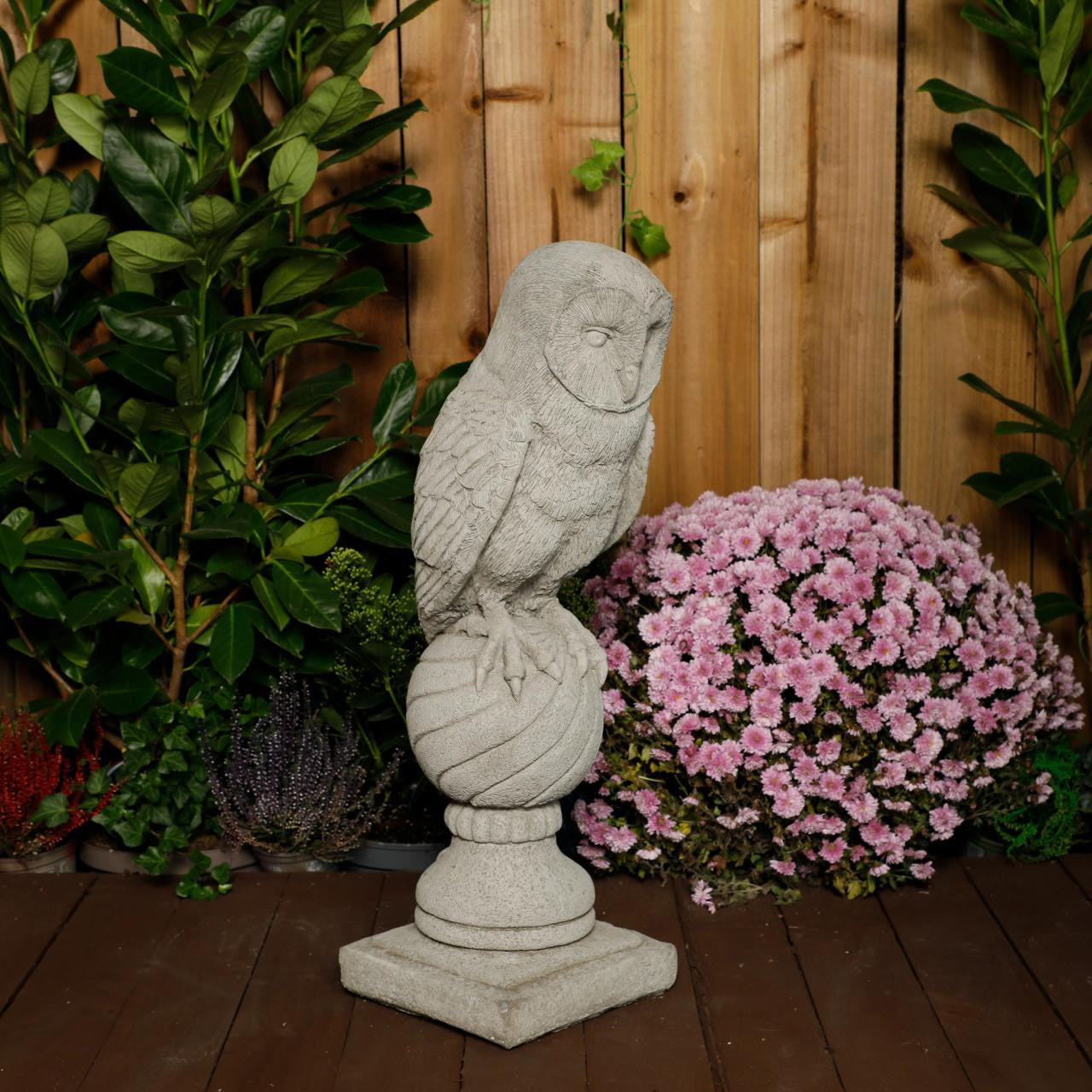 Stone Cast Owl on Post Garden Bird Statues