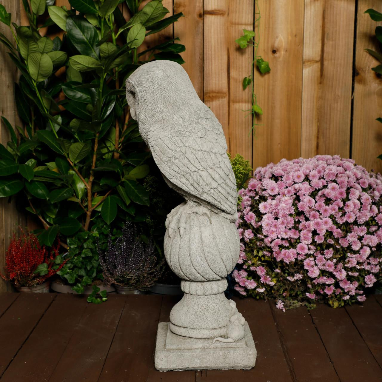 Stone Cast Owl on Post Garden Bird Statues