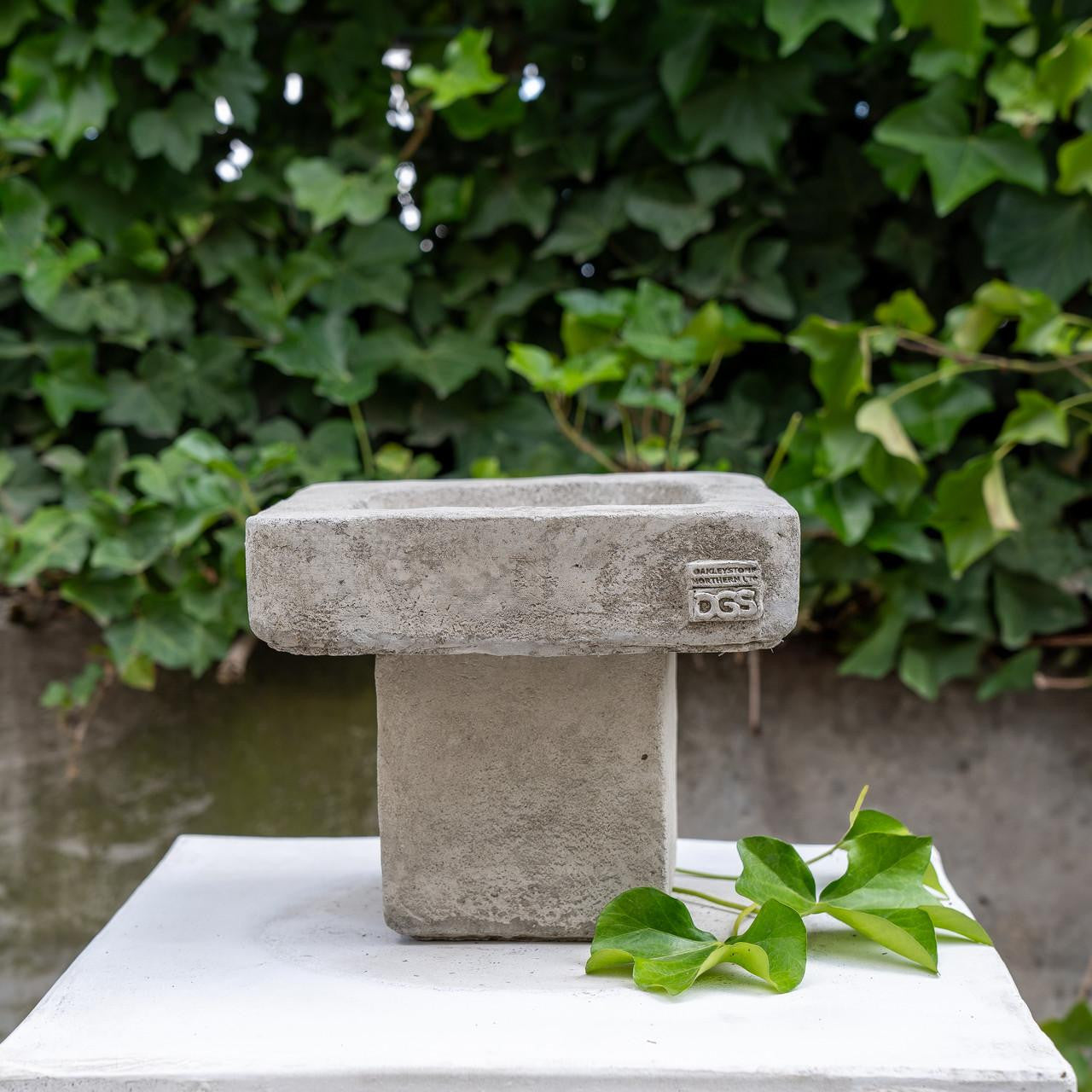 Stone Cast Plain Low Square Birdbath 25 cm Tall