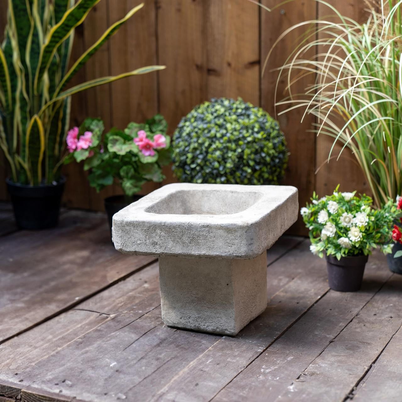 Stone Cast Plain Low Square Birdbath 25 cm Tall