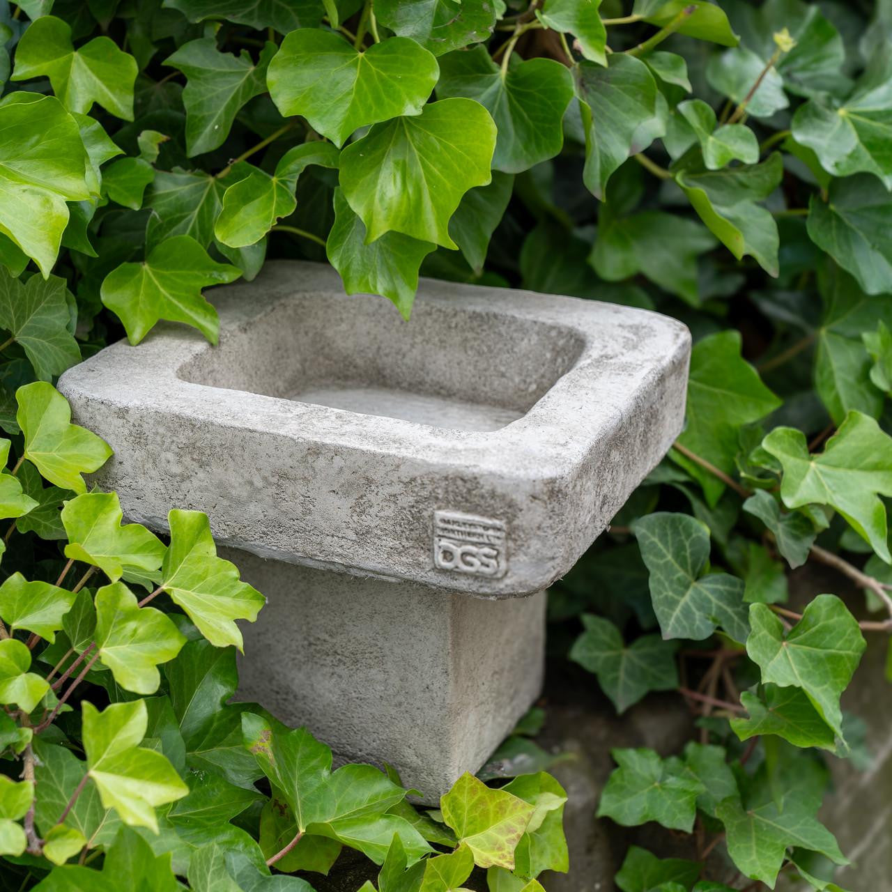 Stone Cast Plain Low Square Birdbath 25 cm Tall