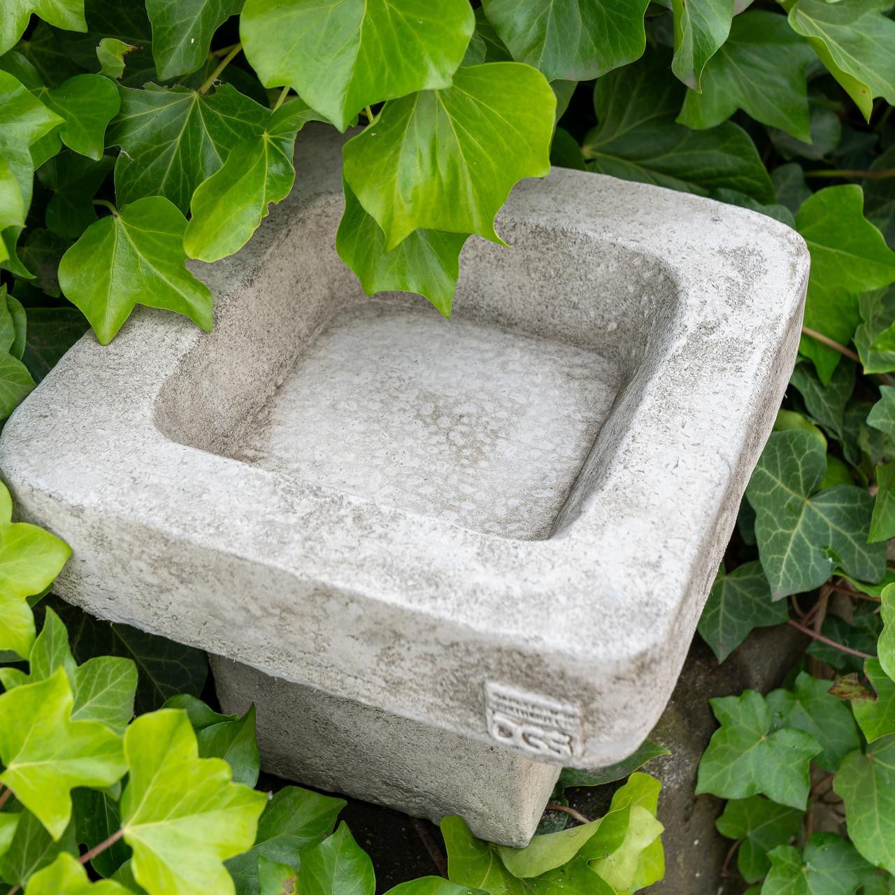 Stone Cast Plain Low Square Birdbath 25 cm Tall