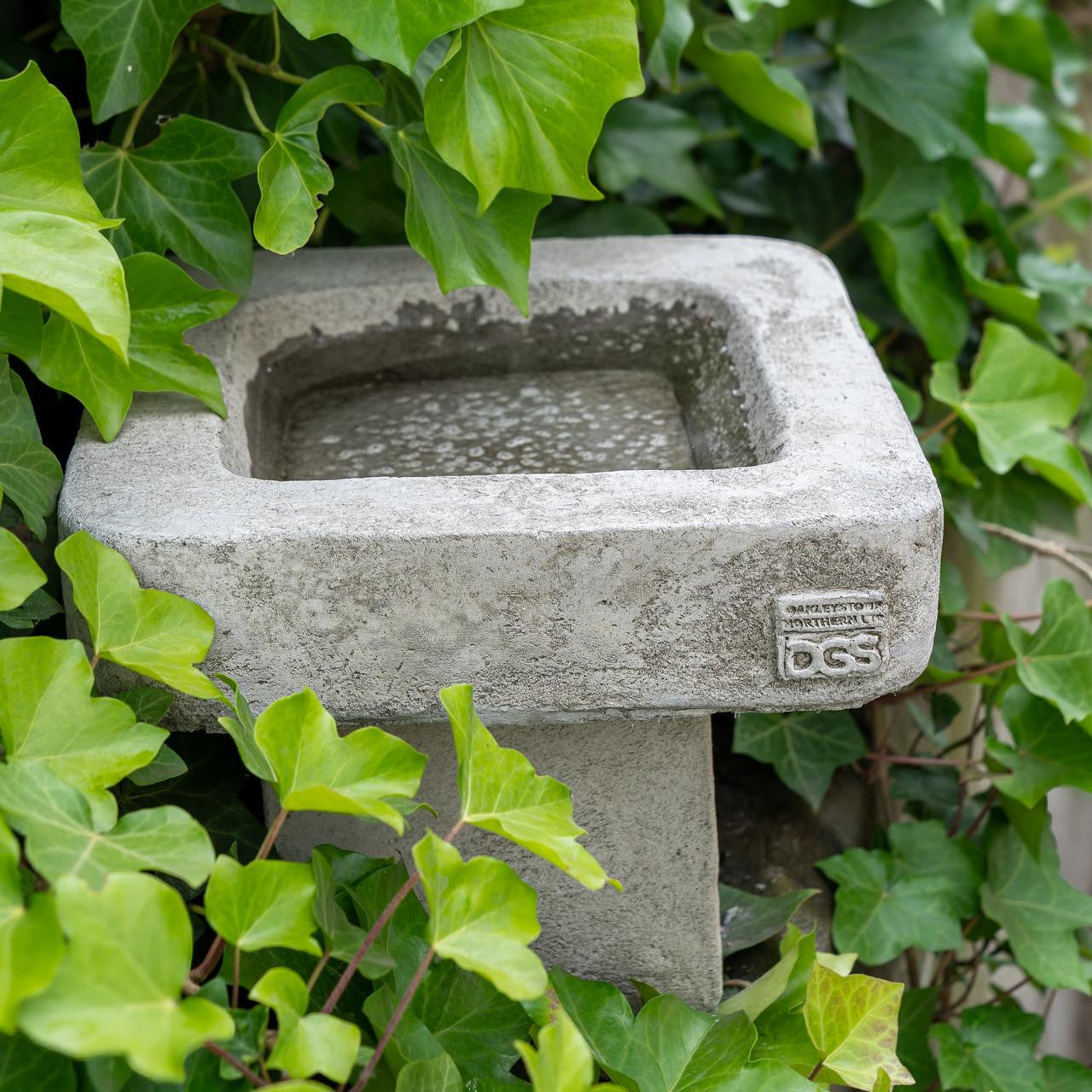 Stone Cast Plain Low Square Birdbath 25 cm Tall