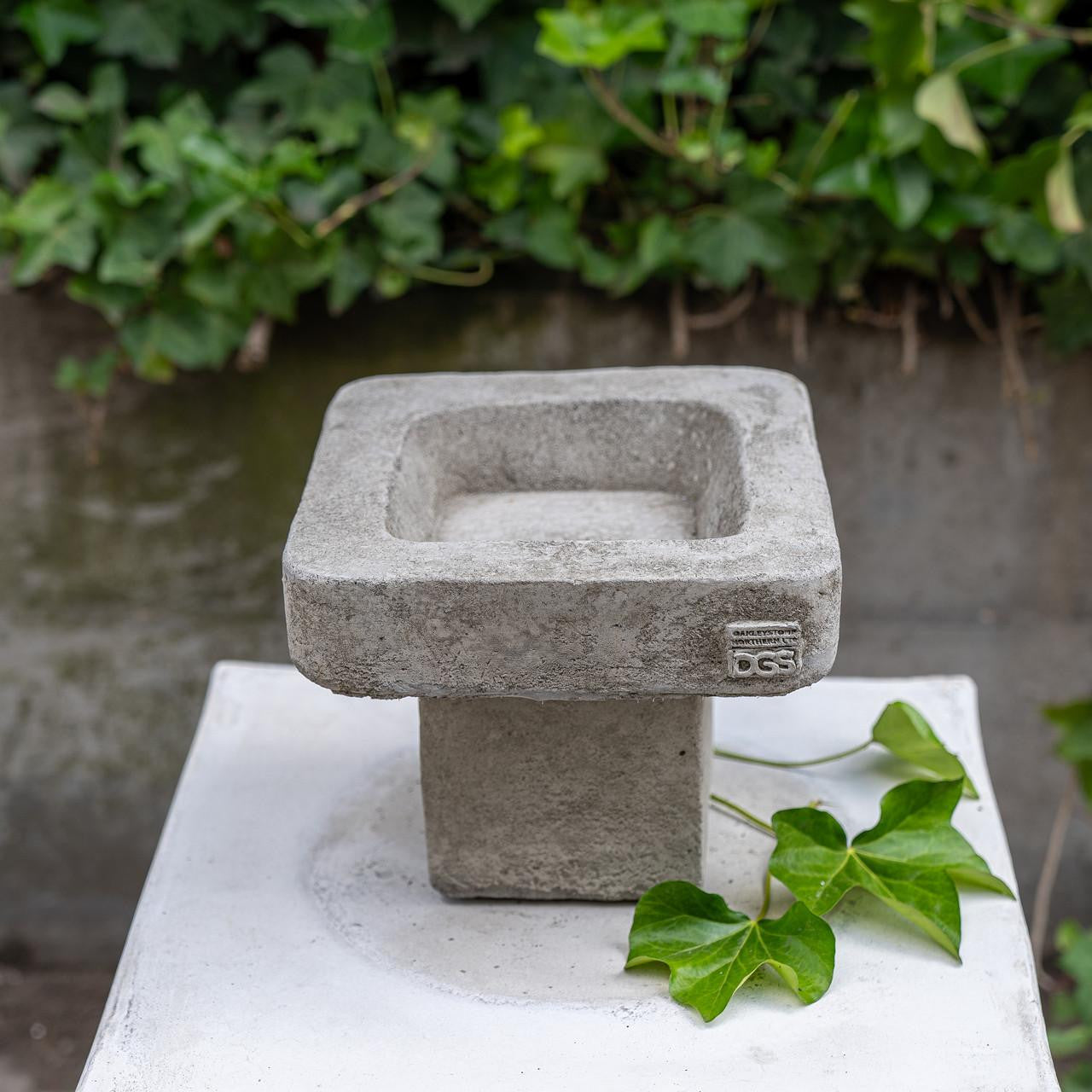 Stone Cast Plain Low Square Birdbath 25 cm Tall