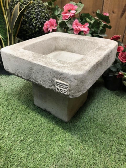 Stone Cast Plain Low Square Birdbath, 25 cm tall