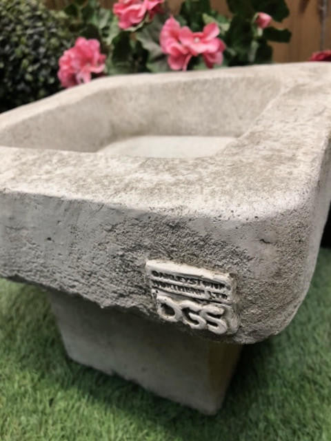 Stone Cast Plain Low Square Birdbath