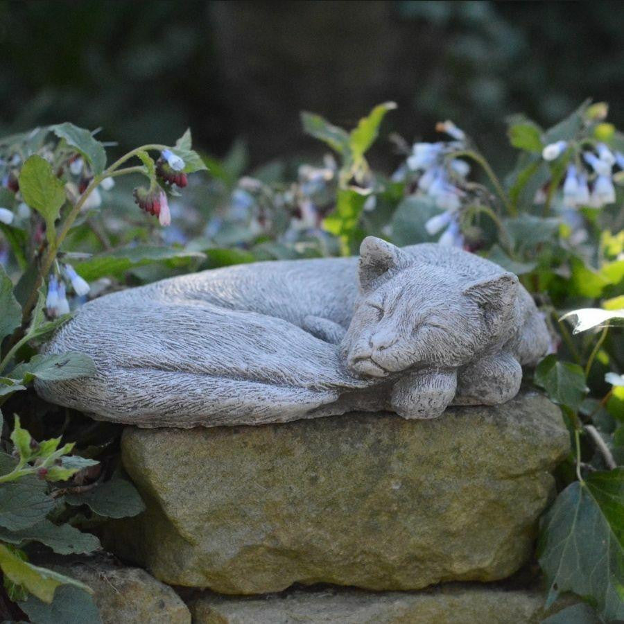 Stone Cast Sleeping Cat Ornament