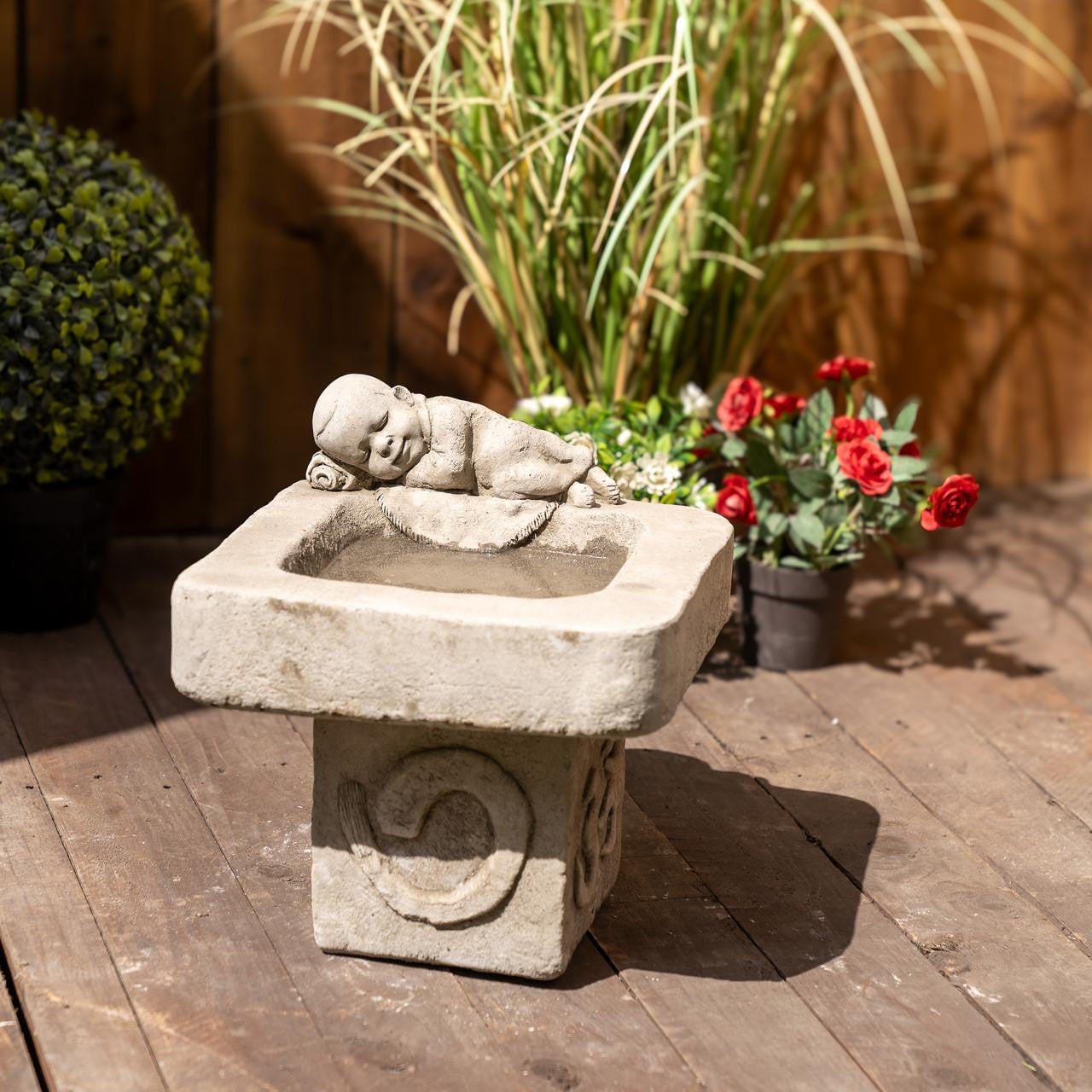 Stone Cast Small Birdbath Monk Buddha
