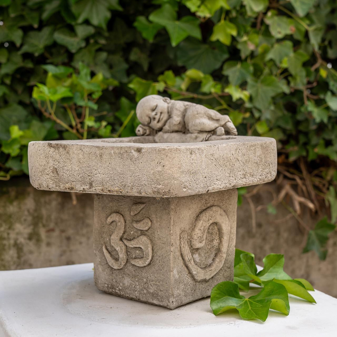 Stone Cast Small Birdbath Monk Buddha